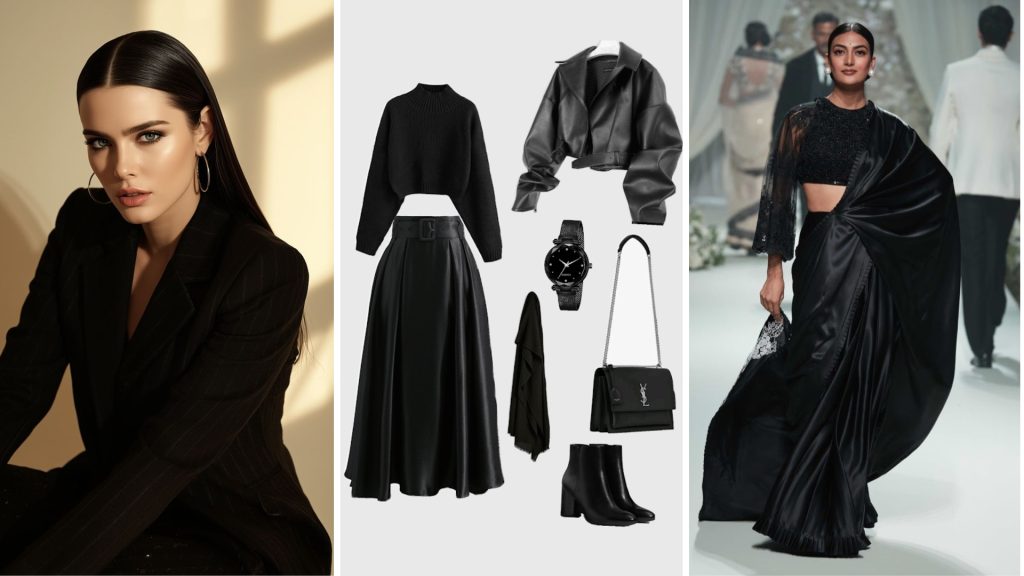Timeless black outfit look