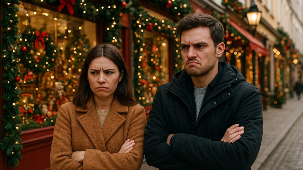 Christmas creep backfire concept with festive lights and shadows