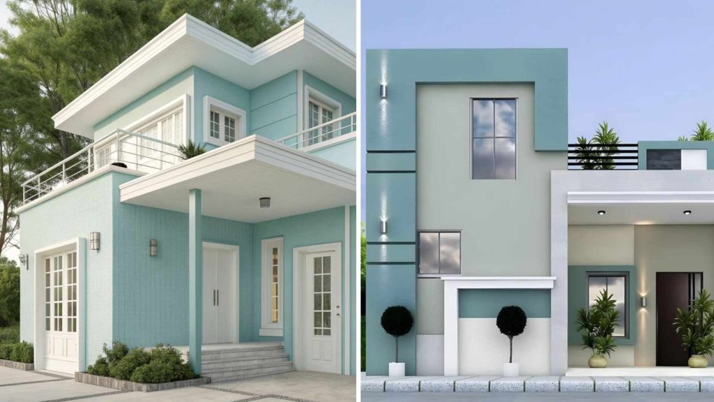 Pastel Blue and White Exterior Home Colour Combinations