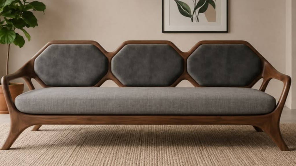 cane-and-wood sofa with a modern frame