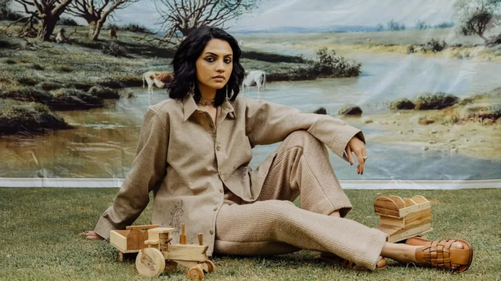 gen z indians wearing modern khadi clothes in a casual street style look
