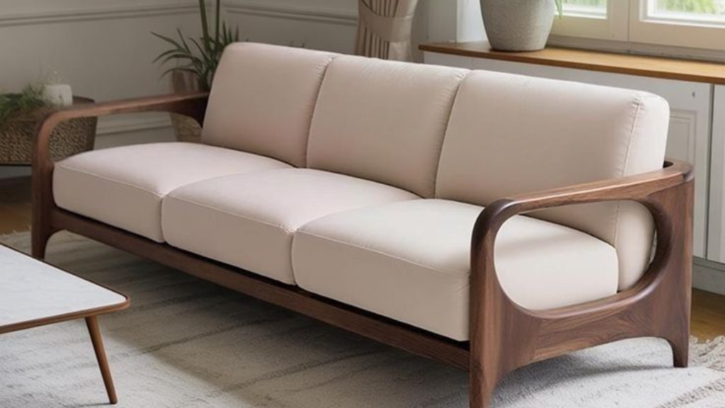 japandi sofa design with a natural wood frame