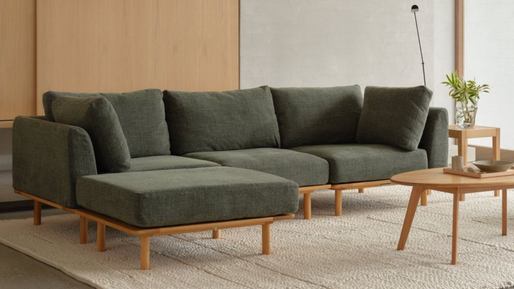 modular sofa design with wooden legs