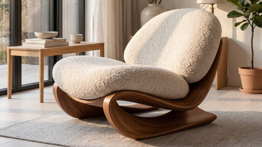 sculptural wooden arms single sofa design