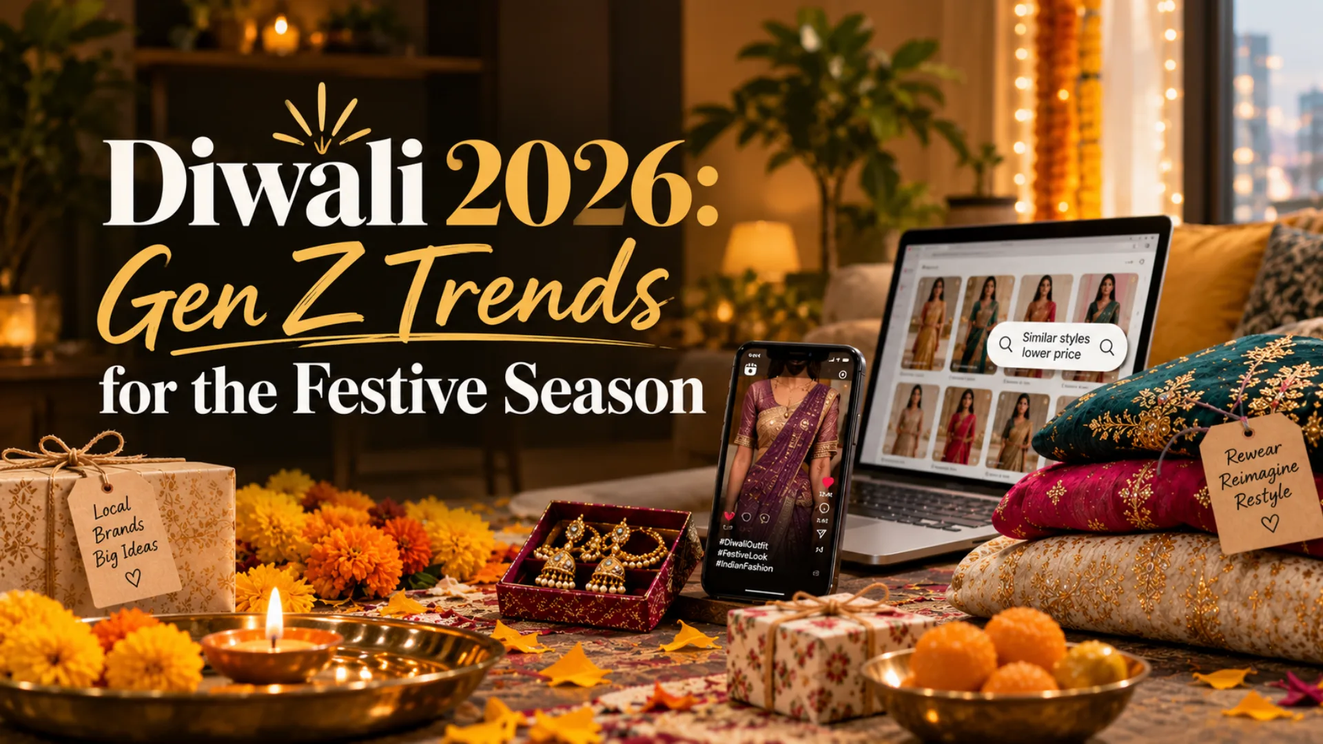Colourful Diwali gifts and festive decor arranged for Diwali 2026 celebrations