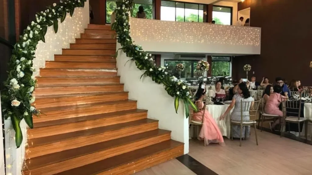 flowers and lights staircase decoration